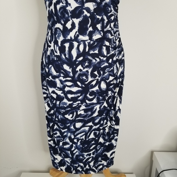 NWT Lauren Ralph Lauren Navy Print Stretch Sheath Dress Side Ruched Cap Sleeve 8 - Picture 14 of 15